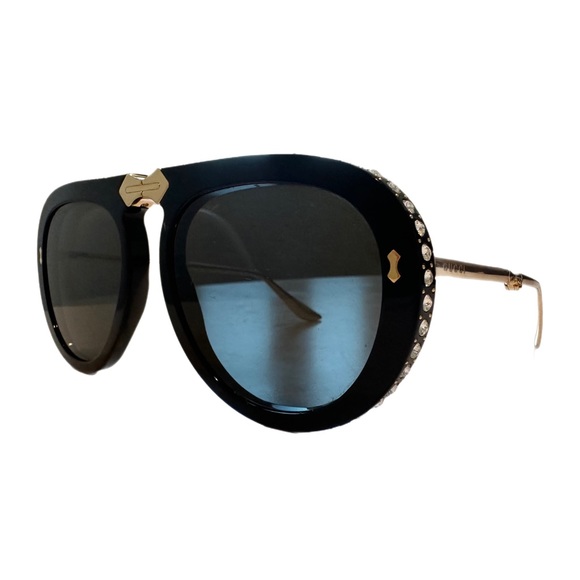 Gucci Black Crystal Studded / Grey Foldable Pilot Aviator Sunglasses - Picture 4 of 9